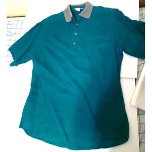 Vintage Bullock Jones Mens L Large Short Sleeve Polo Shirt 100 Linen Green